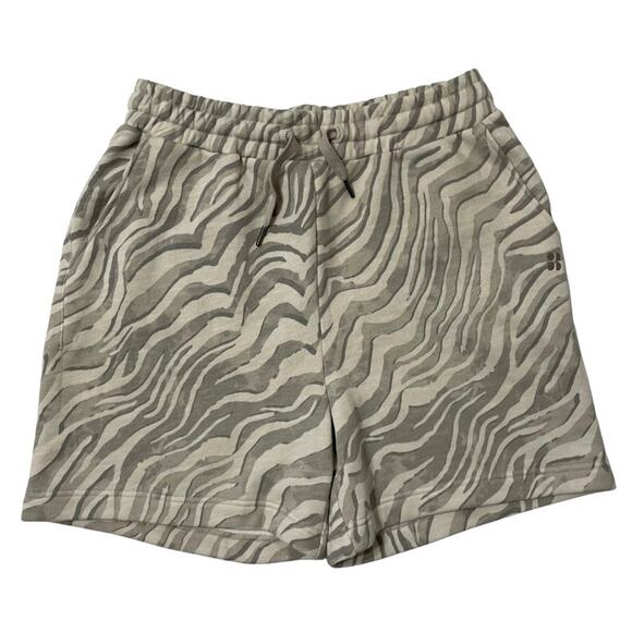 Sweaty Betty Essentials Shorts Size L Gray Zebra Cotton Drawstring Pockets NEW - Picture 1 of 12